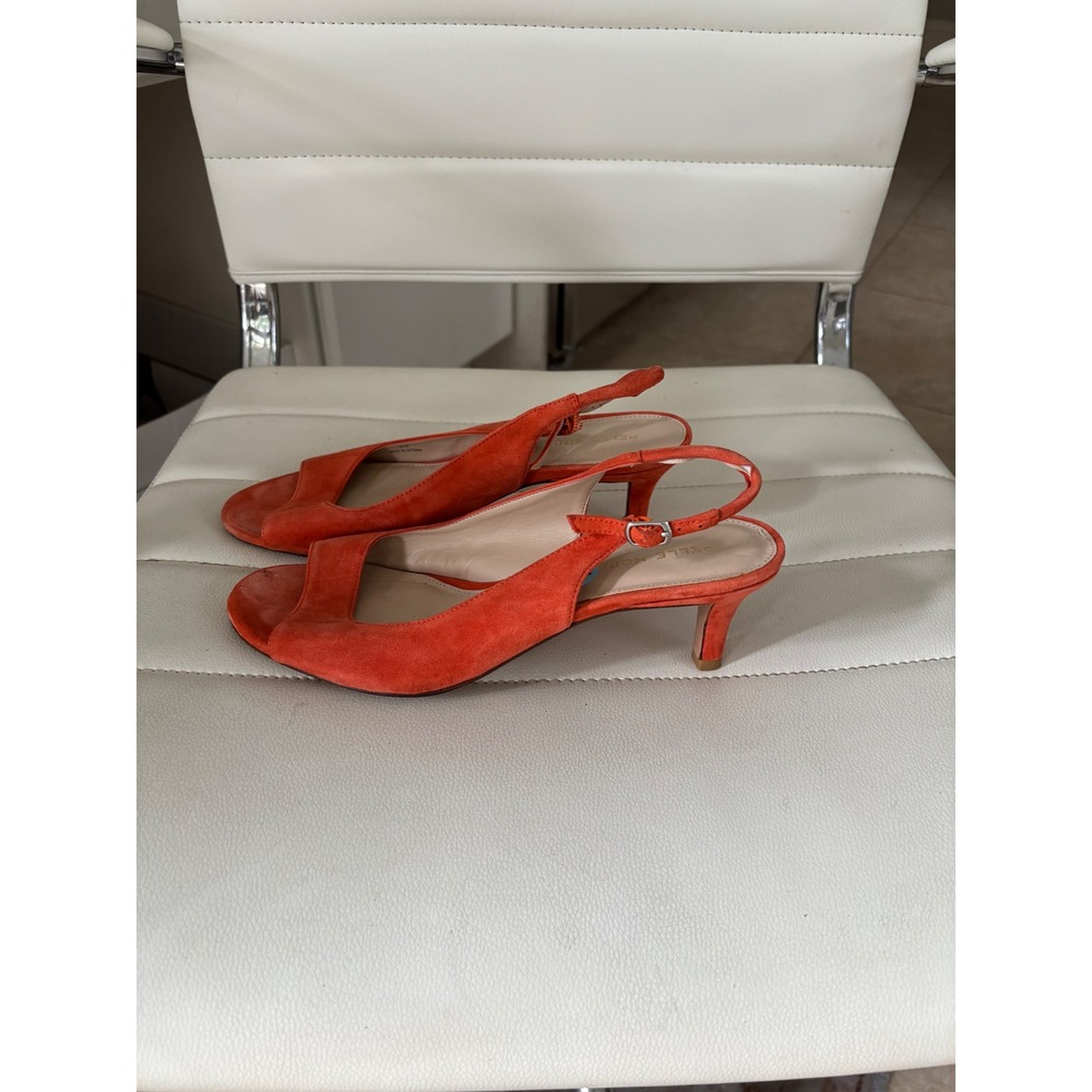 Pelle Moda Orange Suede Slingback Peep Toe Kitten Heels Womens 8.5M